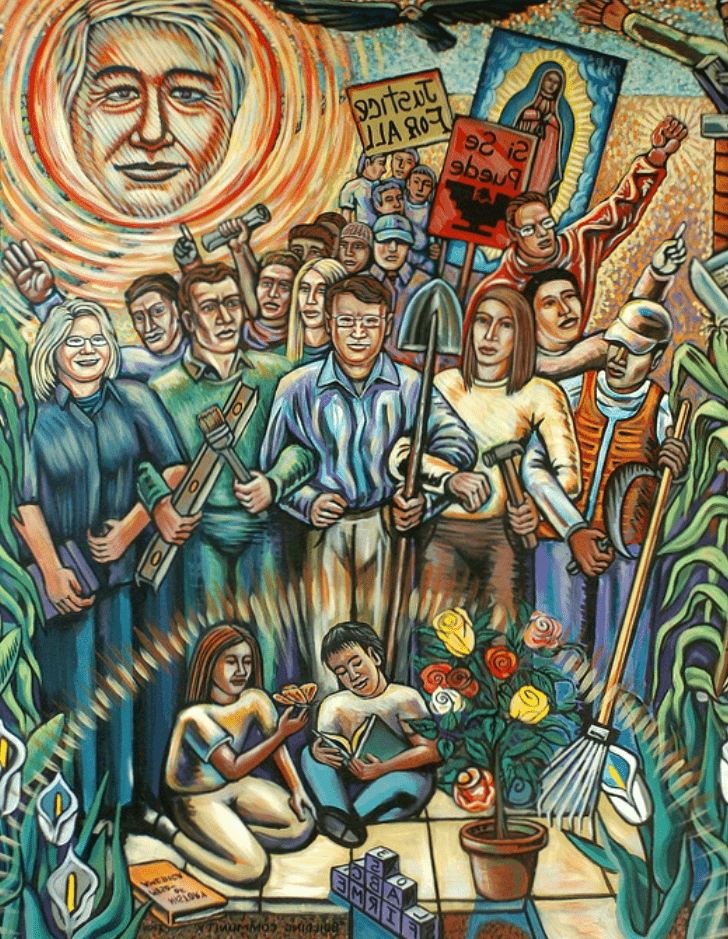 Mural painting of PEOC members and Pitzer Faculty 